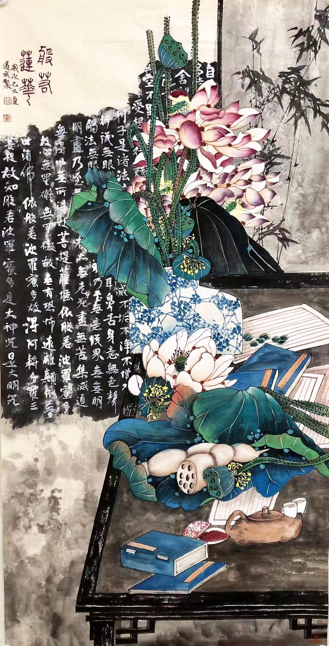 魏道武老师笔下的荷花充满着禅意美,荷花灼灼,一池墨香