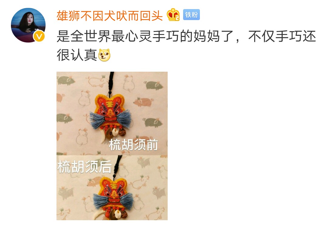 刘诗诗晒儿子近照,并亲手为其刺绣小老虎吊坠,被网友大赞心灵手巧