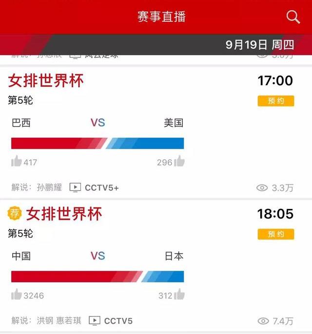 今天央视连播五场女排世界杯!中国要拿五连胜,巴西能阻击美国吗