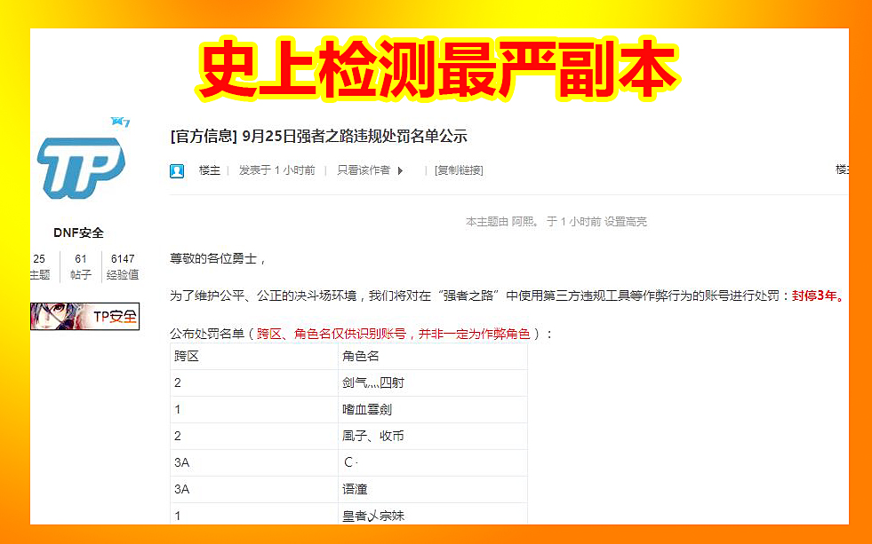 DNF9.25国庆“封神榜”出炉:检测最严副本,开服2天,直接封3年