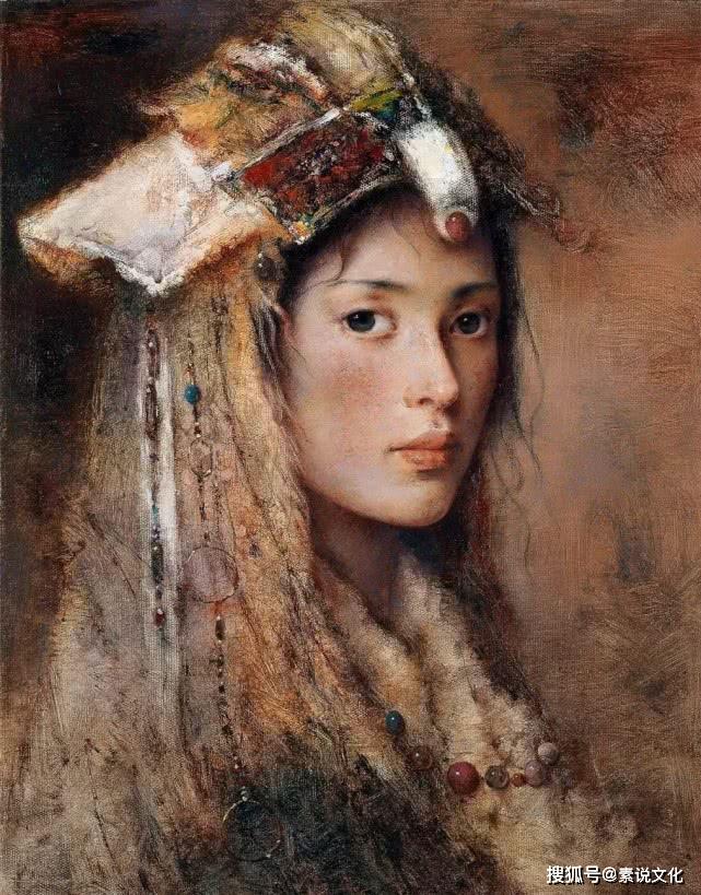 与陈丹青的西藏组图比,他的绘画更庄重,没有艾轩作品的伤感