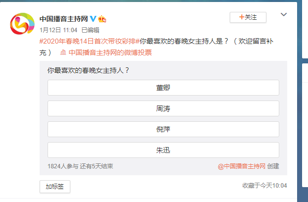 鼠年春晚最喜欢的女主持人评选正式开启,董卿的名字惊喜出现