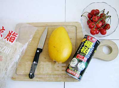 芒果樱桃果冻(图解)