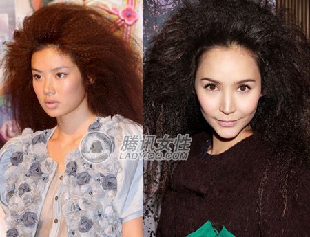 女星夸张爆炸头引领时尚潮流