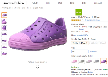 海淘精选:Amazon crocs卡骆驰 Bump It 儿童贝壳头洞洞鞋$14.97(到手约126.4元)