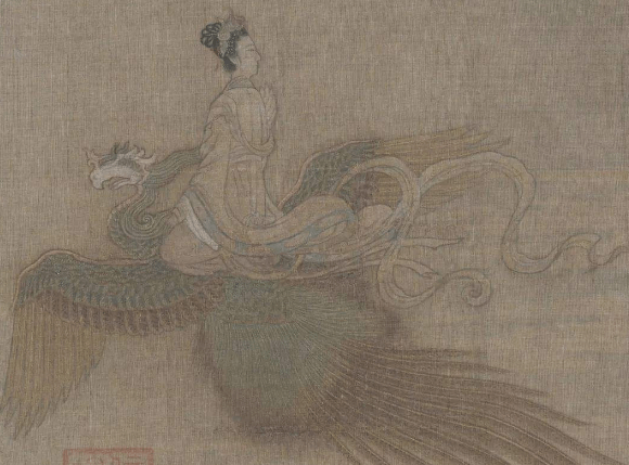 故宫内收藏的1500年前古画,仙鹤承载仙女飞翔,女子很誓静诸异