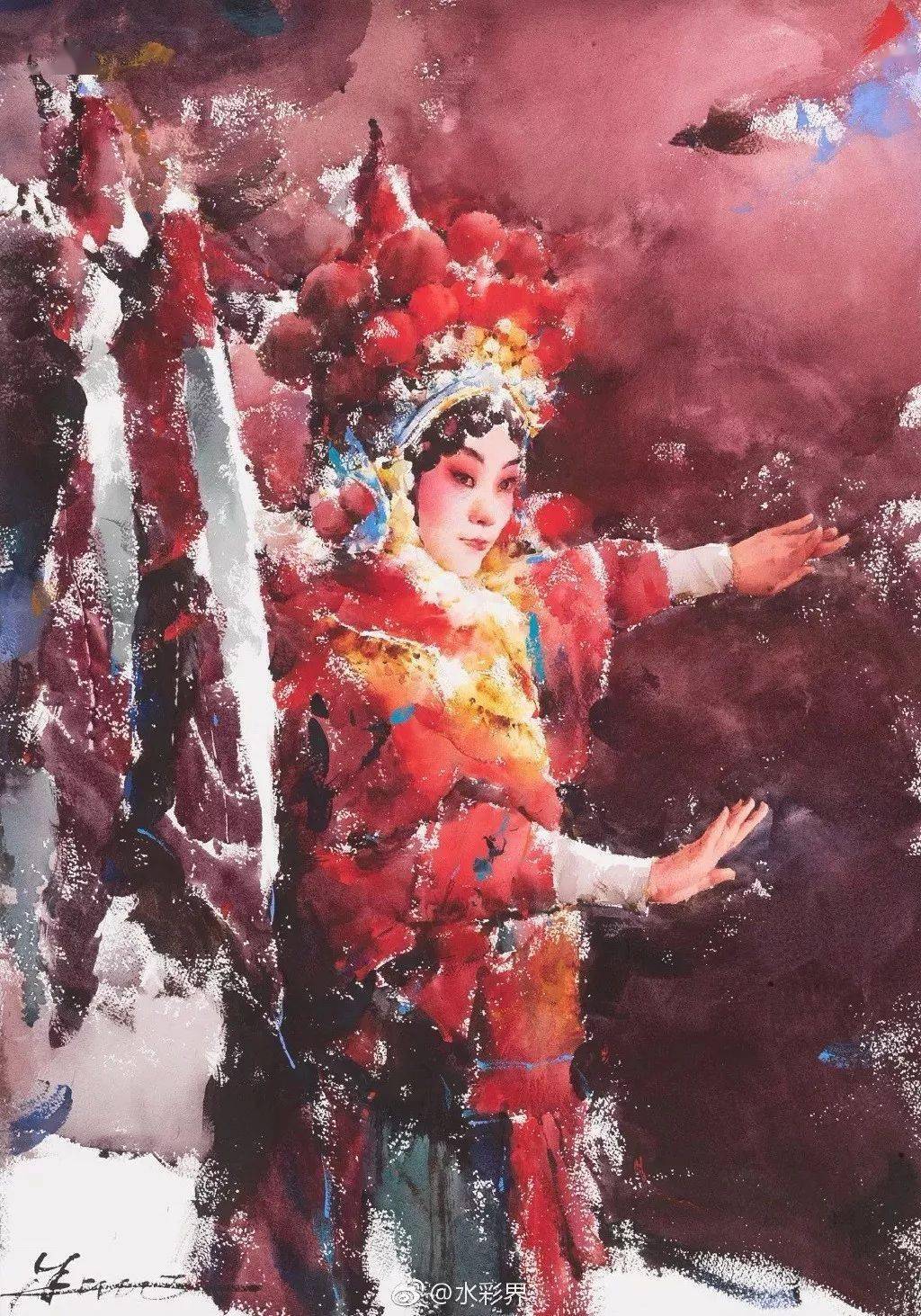 这画家火了,大笔触画出霸屏水彩,这光感够绝,极致东方的美!