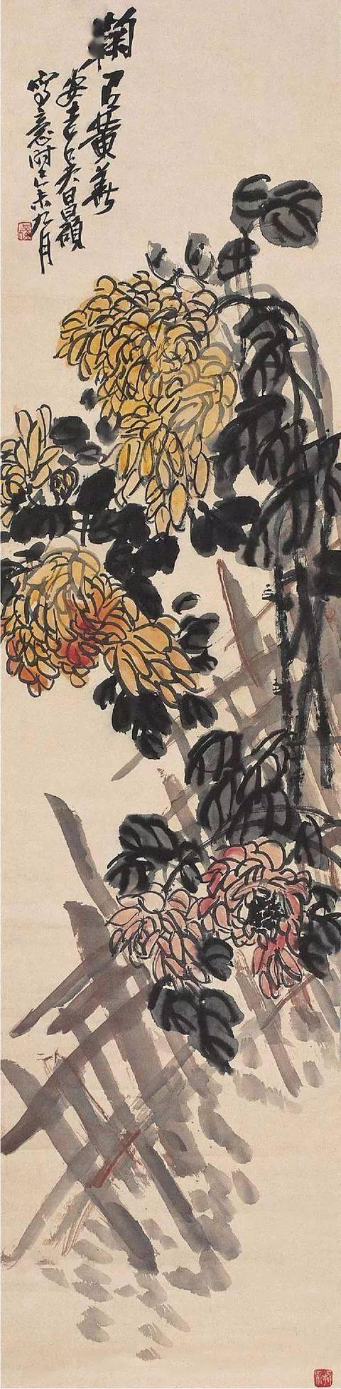 【岐山书画】吴昌硕笔下的菊花,大气、古朴