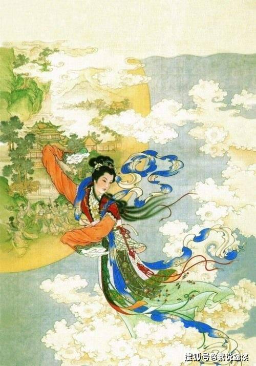 嫦娥奔月绘画:工笔作品比不过油画,油画却输给了傅抱石的写意