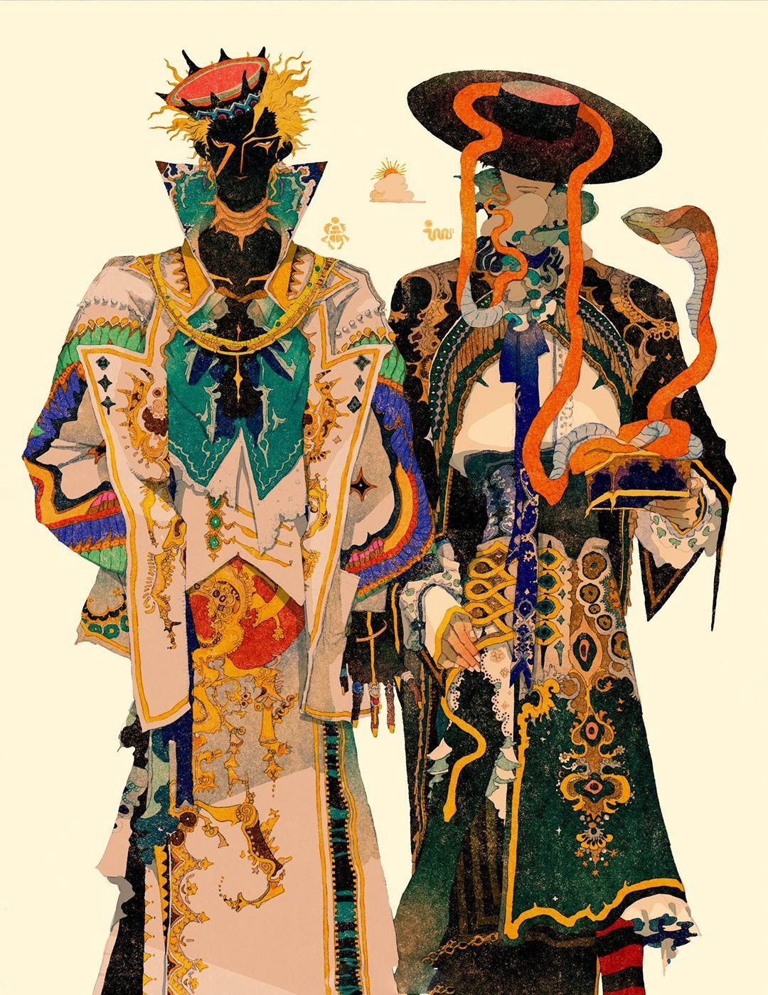 神秘怪诞的人物插画,画面充满了故事性、黑暗以及诡异的气氛