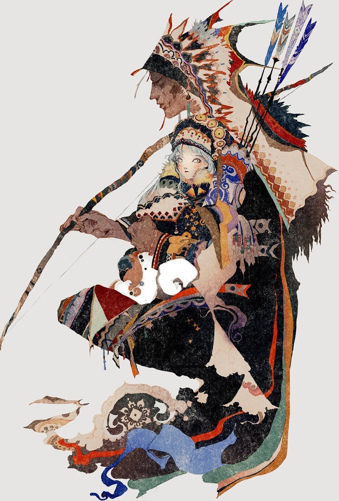 神秘怪诞的人物插画,画面充满了故事性、黑暗以及诡异的气氛