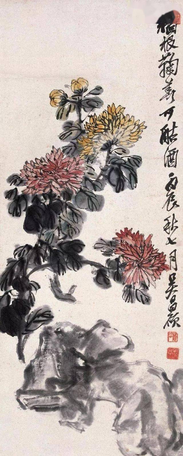 【岐山书画】吴昌硕笔下的菊花,大气、古朴