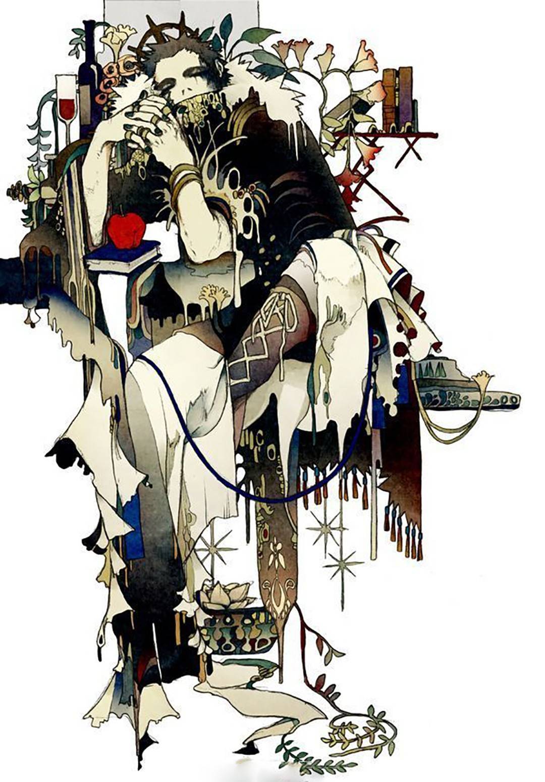 神秘怪诞的人物插画,画面充满了故事性、黑暗以及诡异的气氛