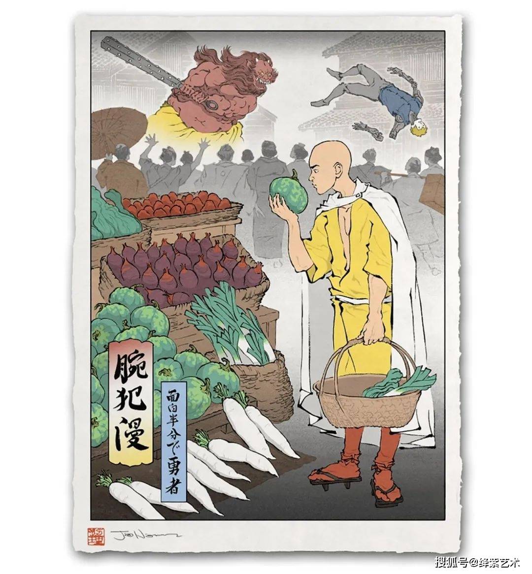 用浮世绘的画风,爆改卡通片英雄角色,帅气中透着搞笑