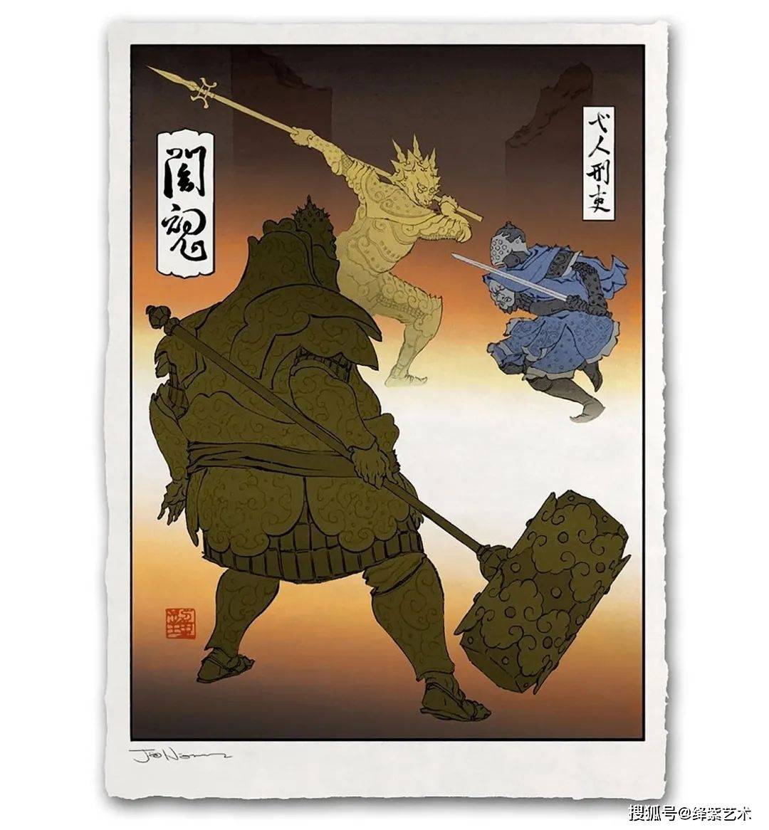 用浮世绘的画风,爆改卡通片英雄角色,帅气中透着搞笑