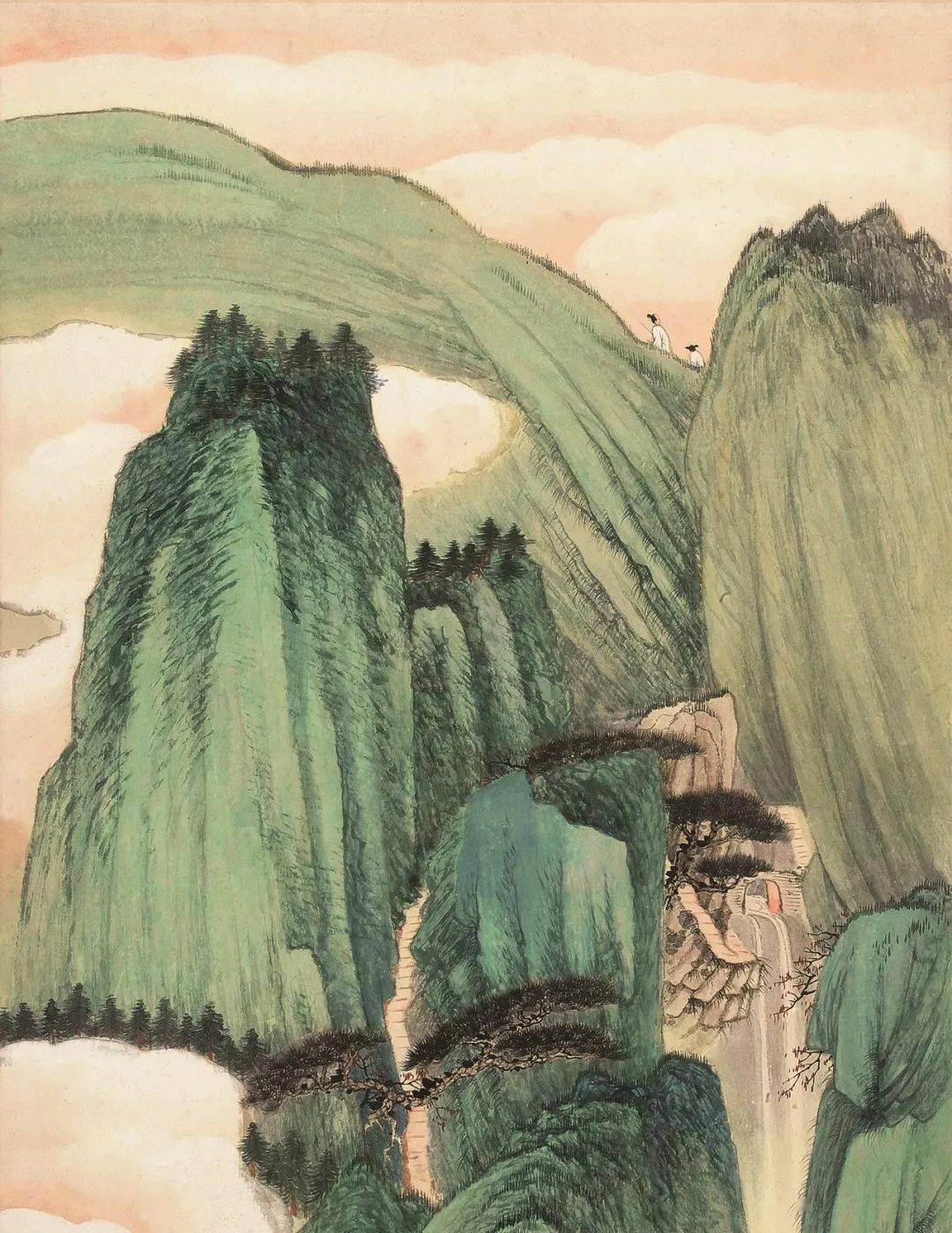 北京华艺2020秋拍|三到黄山绝顶人——张大千青绿山水《黄山文殊院》