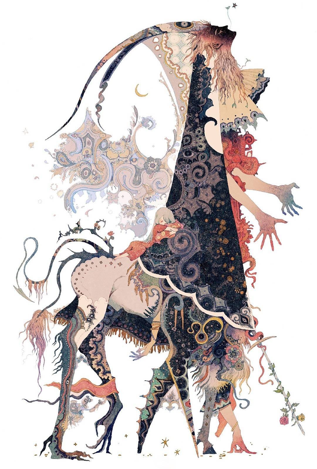 神秘怪诞的人物插画,画面充满了故事性、黑暗以及诡异的气氛