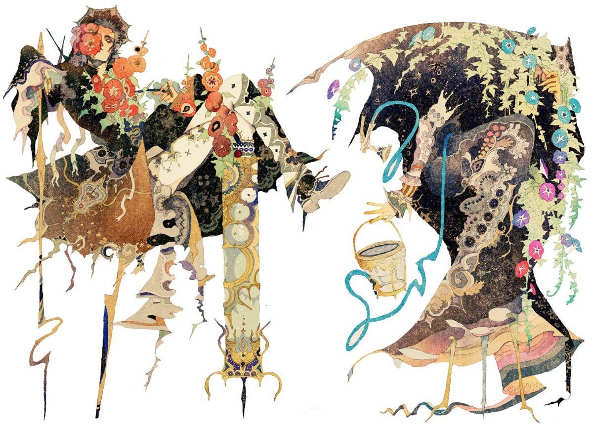 神秘怪诞的人物插画,画面充满了故事性、黑暗以及诡异的气氛