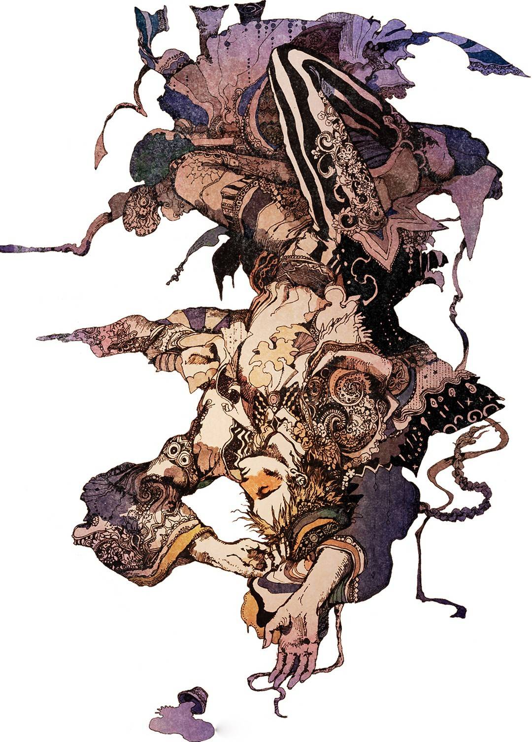 神秘怪诞的人物插画,画面充满了故事性、黑暗以及诡异的气氛