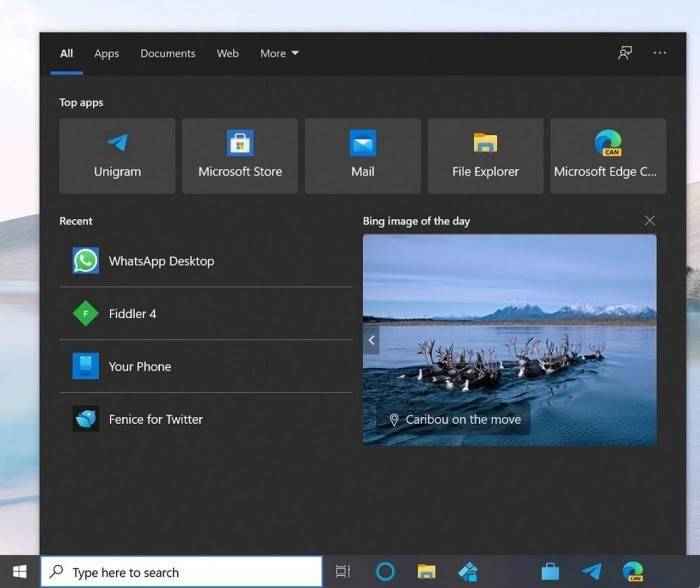 Windows 10 搜索功能获得自适应UI以及Bing本日图像功能