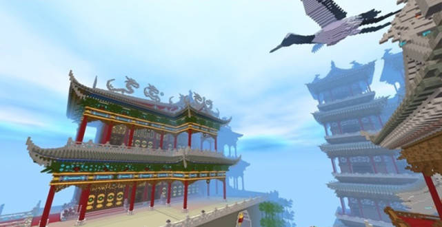 迷你世界:大神还原古风宫殿建筑,乘上白鹤体验仙人的感觉!