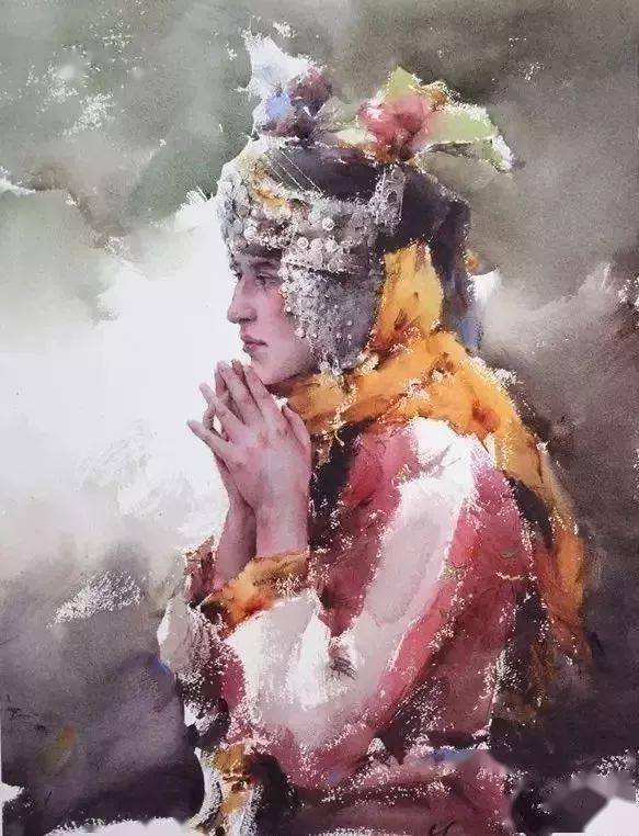 这画家火了,大笔触画出霸屏水彩,这光感够绝,极致东方的美!
