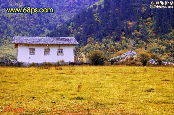 Photoshop制作强对比冷暖色高原风景照片