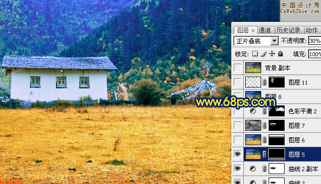 Photoshop制作强对比冷暖色高原风景照片