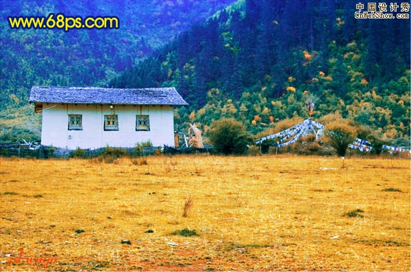 Photoshop制作强对比冷暖色高原风景照片
