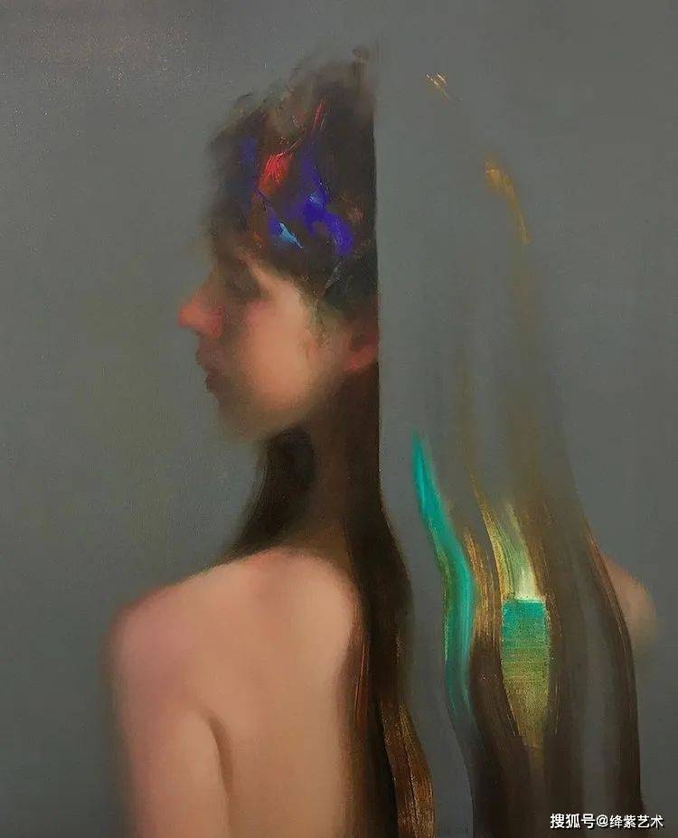 他用刮刀和细腻的笔触,画出冲突感极强的女孩,比插画好看一万倍